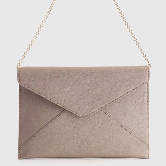 Quince Italian Saffiano Leather Envelope Clutch Gold with Optional Chain - Picture 1 of 8